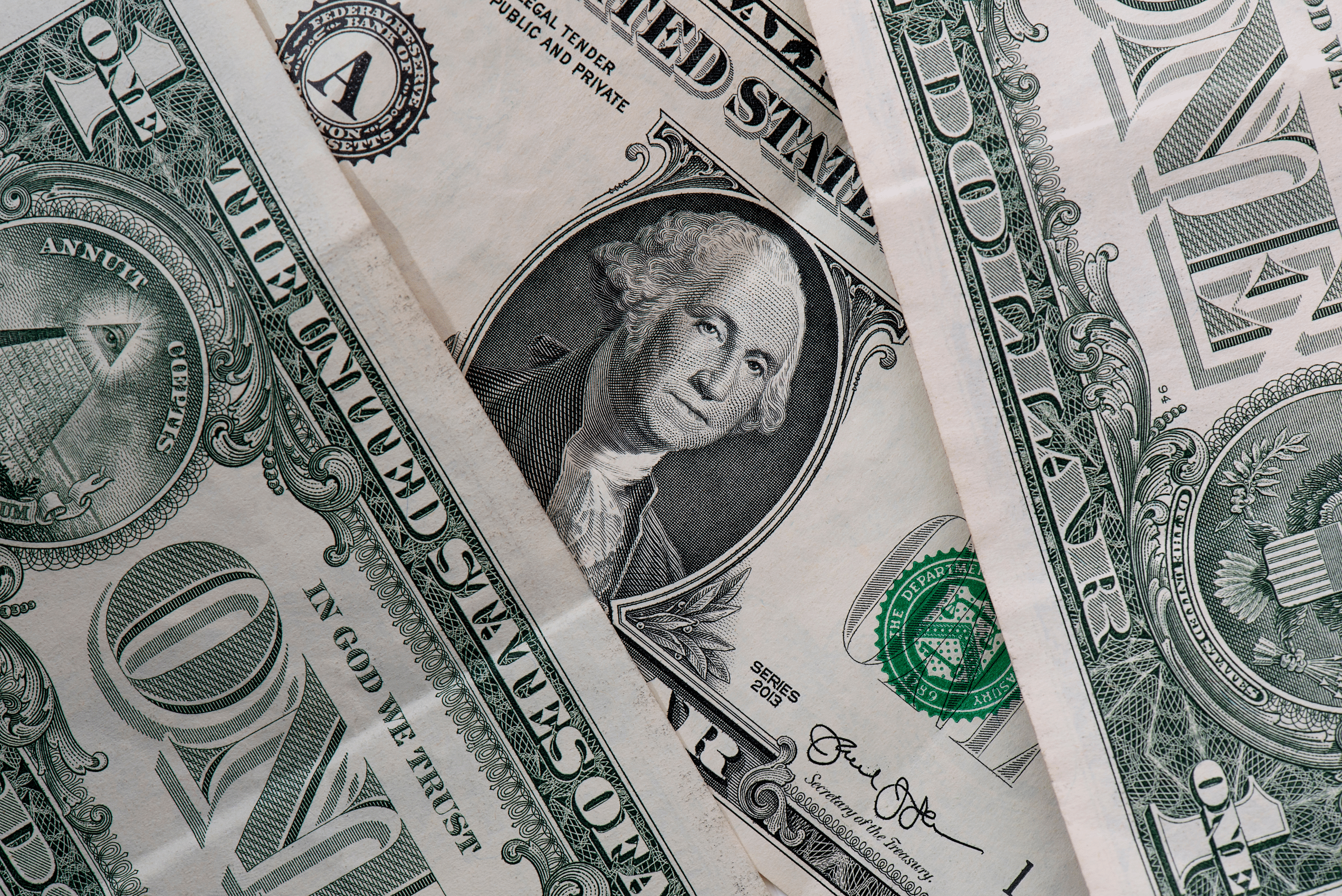 Close-up of American one-dollar bills