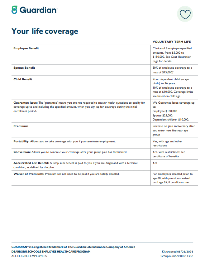 Life Insurance benefit info - Pg2