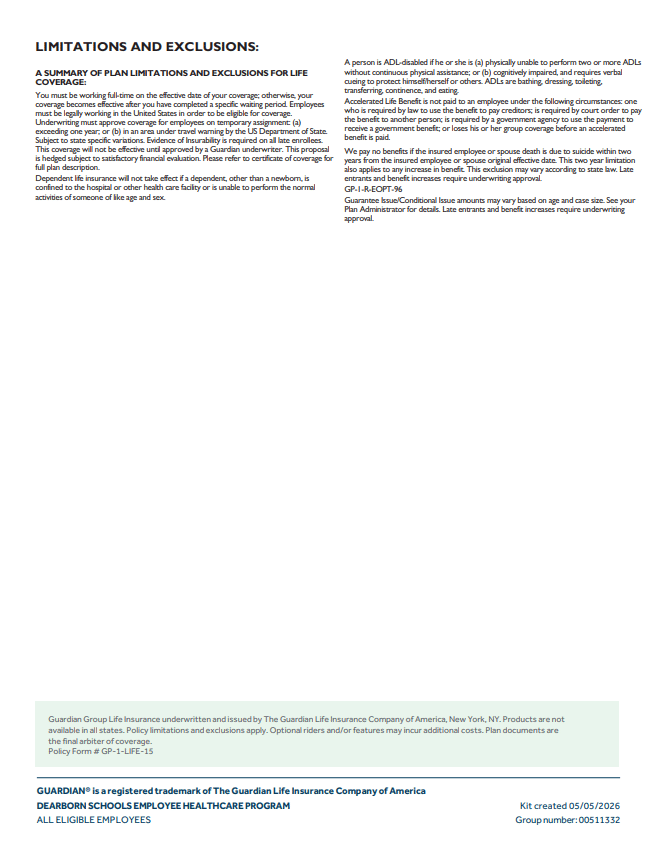 Life Insurance benefit info - Pg5