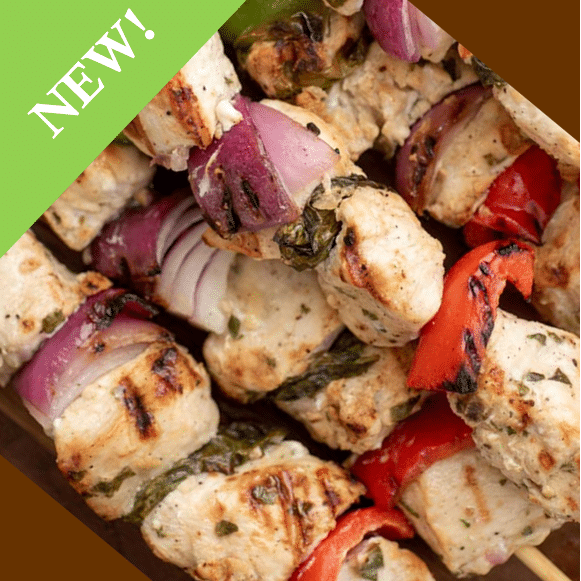 chicken kabobs with 'New' sticker