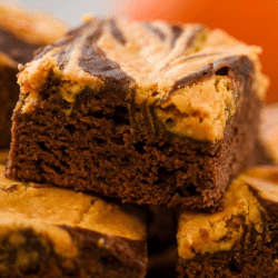 pumpkin swirl brownies stacked